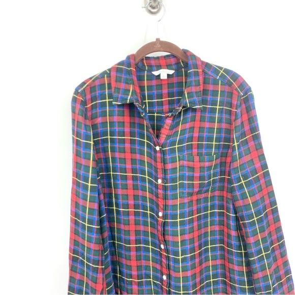 LL Bean Signature Women Size Large Shirt Button Down Top Red Green Flannel - Picture 2 of 7